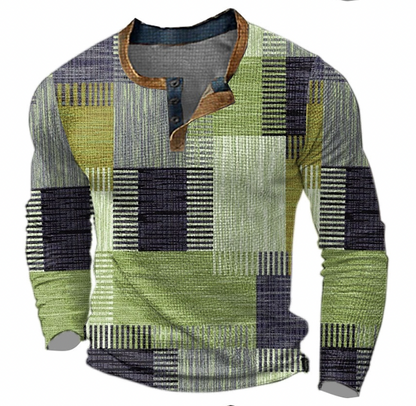 Henrik - Men's Patchwork Print Henley Sweatshirt - view 2