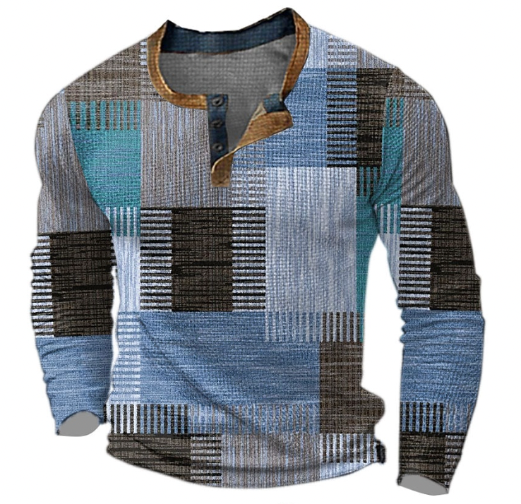 Henrik - Men's Patchwork Print Henley Sweatshirt - view 3
