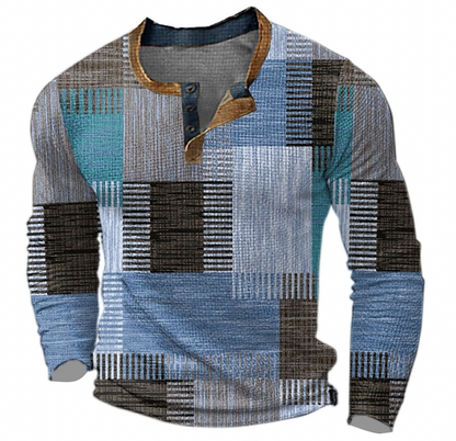 Henrik - Men's Patchwork Print Henley Sweatshirt - view 3
