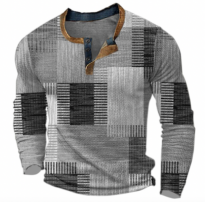 Henrik - Men's Patchwork Print Henley Sweatshirt - view 4