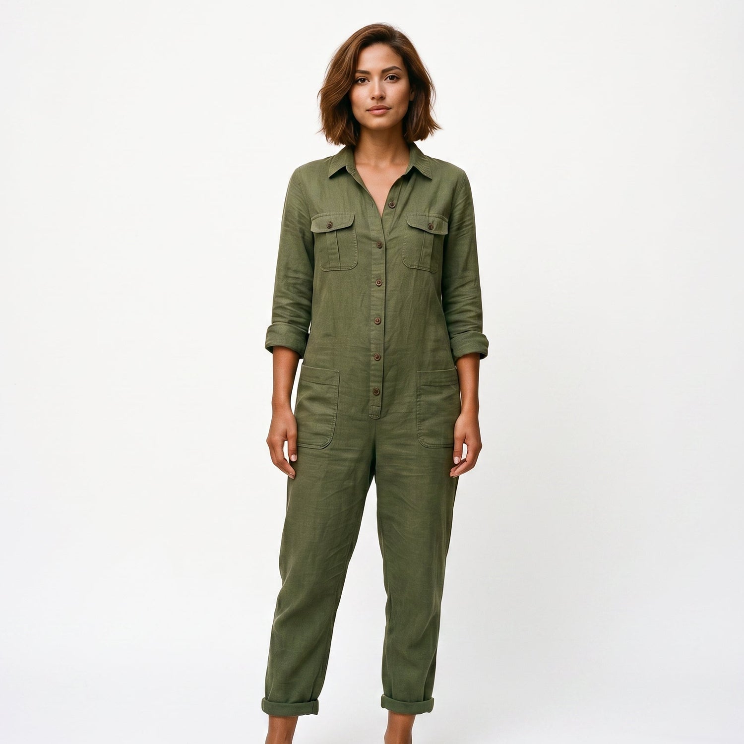 T4, T10 Women's Jumpsuit with Button Front & Adjustable Sleeves DONE 06-30-2026