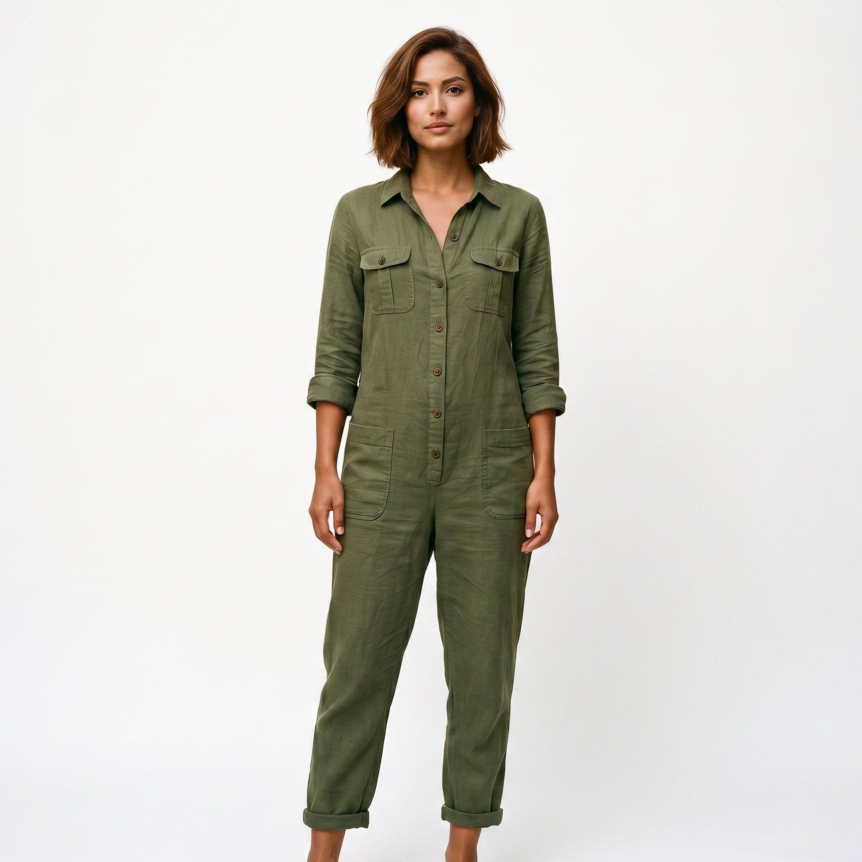 T4, T10 Women's Jumpsuit with Button Front & Adjustable Sleeves DONE 06-30-2026