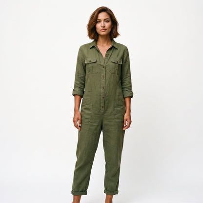 T4, T10 Women's Jumpsuit with Button Front & Adjustable Sleeves DONE 06-30-2026