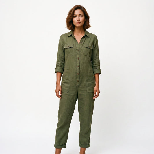 T4, T10 Women's Jumpsuit with Button Front & Adjustable Sleeves DONE 06-30-2026