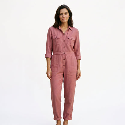 T4, T10 Women's Jumpsuit with Button Front & Adjustable Sleeves DONE 06-30-2026