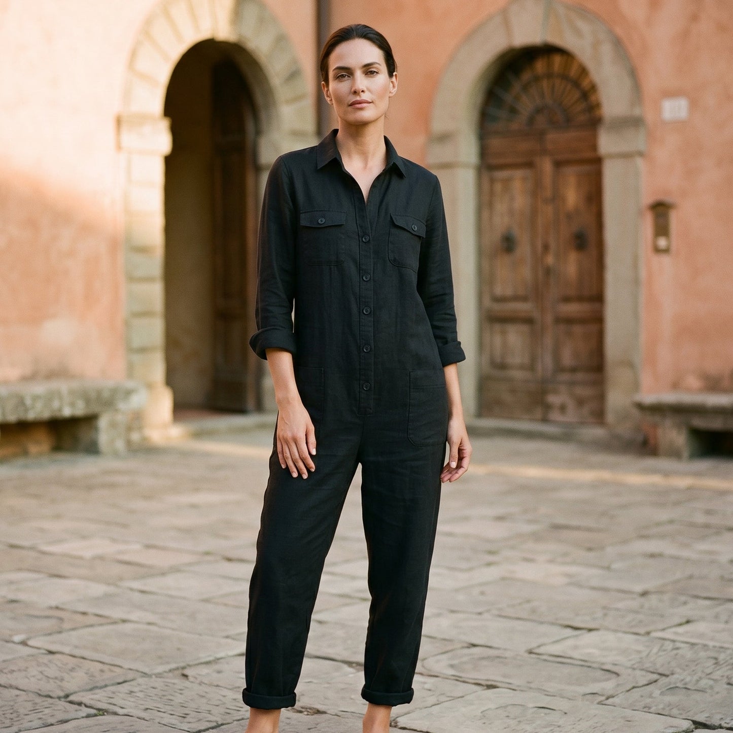 T4, T10 Women's Jumpsuit with Button Front & Adjustable Sleeves DONE 06-30-2026
