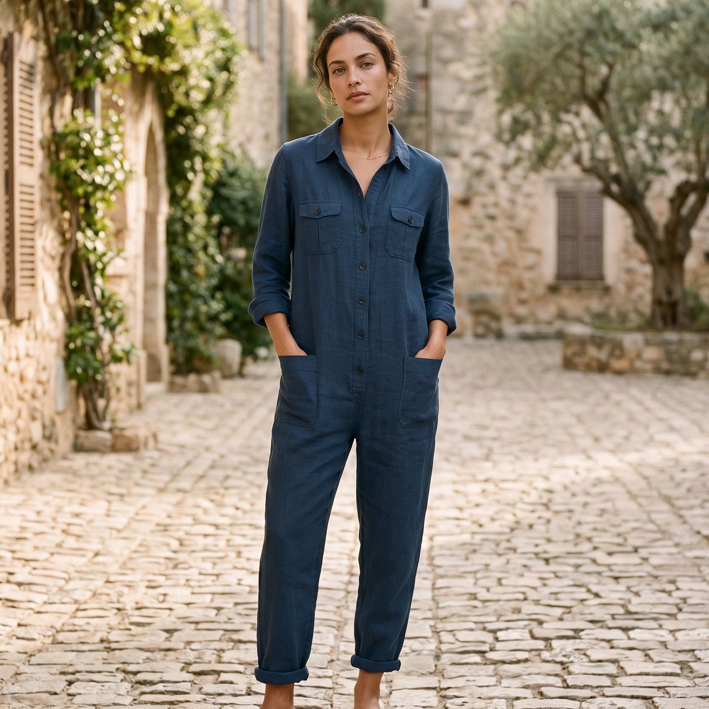 T4, T10 Women's Jumpsuit with Button Front & Adjustable Sleeves DONE 06-30-2026