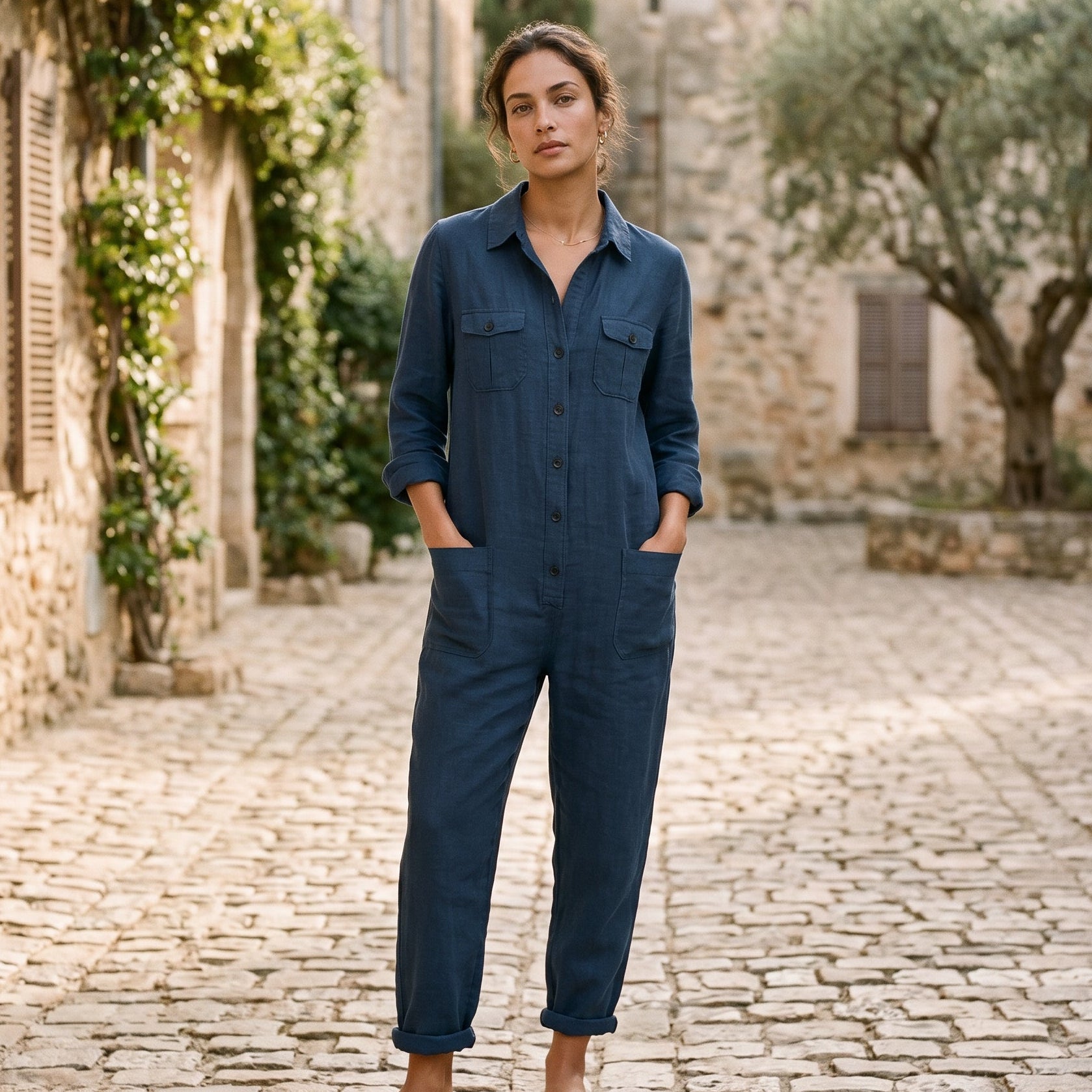 T4, T10 Women's Jumpsuit with Button Front & Adjustable Sleeves DONE 06-30-2026