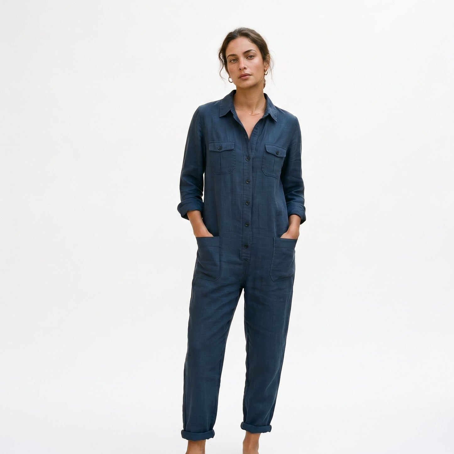 T4, T10 Women's Jumpsuit with Button Front & Adjustable Sleeves DONE 06-30-2026