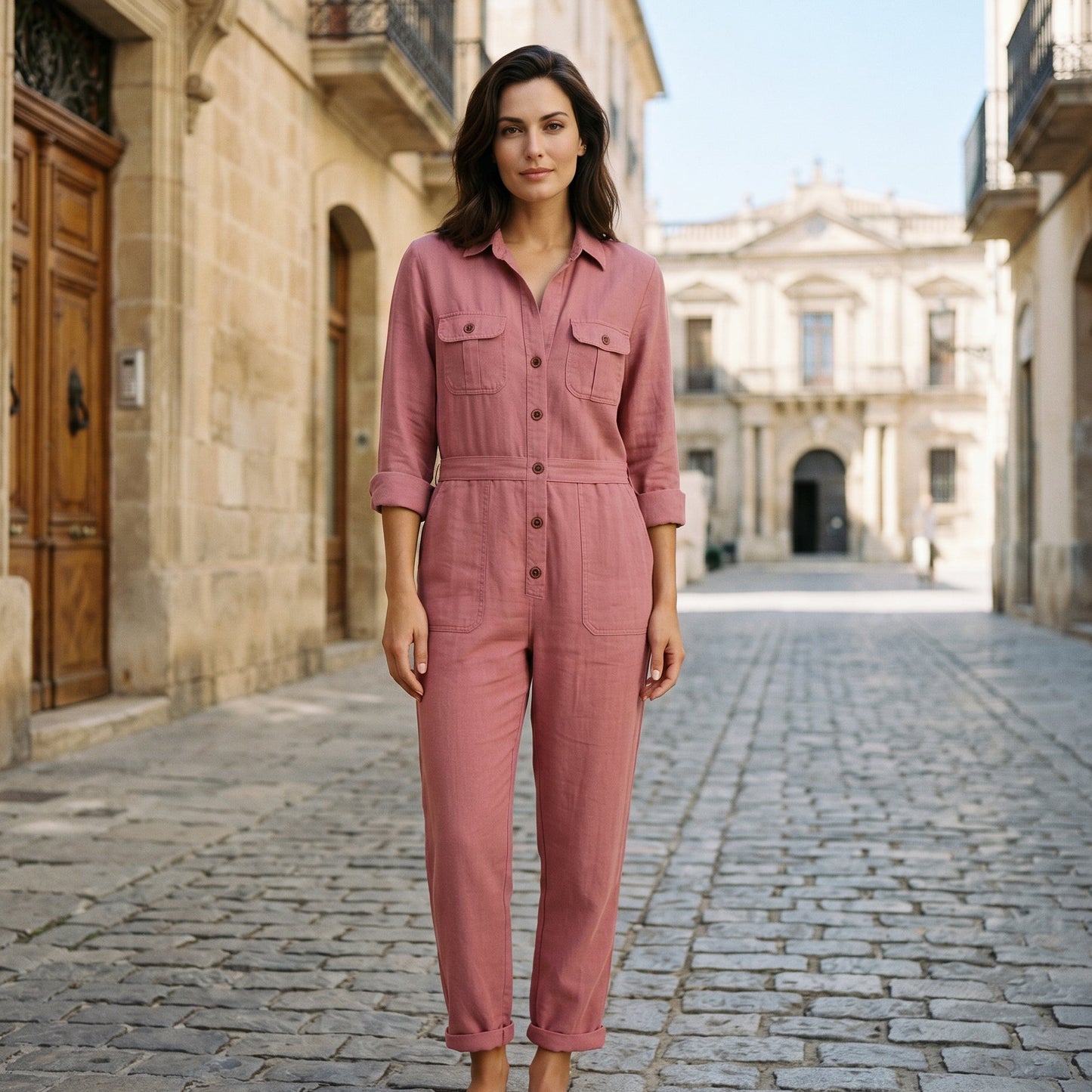 T4, T10 Women's Jumpsuit with Button Front & Adjustable Sleeves DONE 06-30-2026