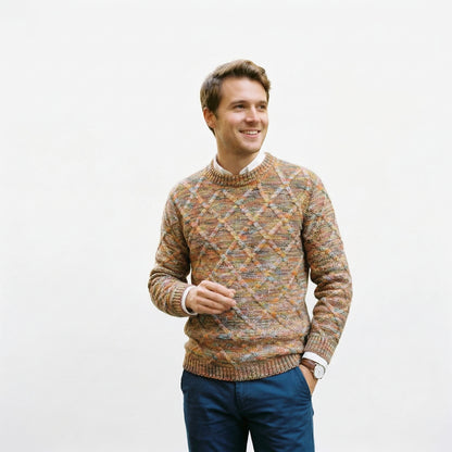 Textured Men's Cotton Crewneck Sweater for Autumn and Winter
