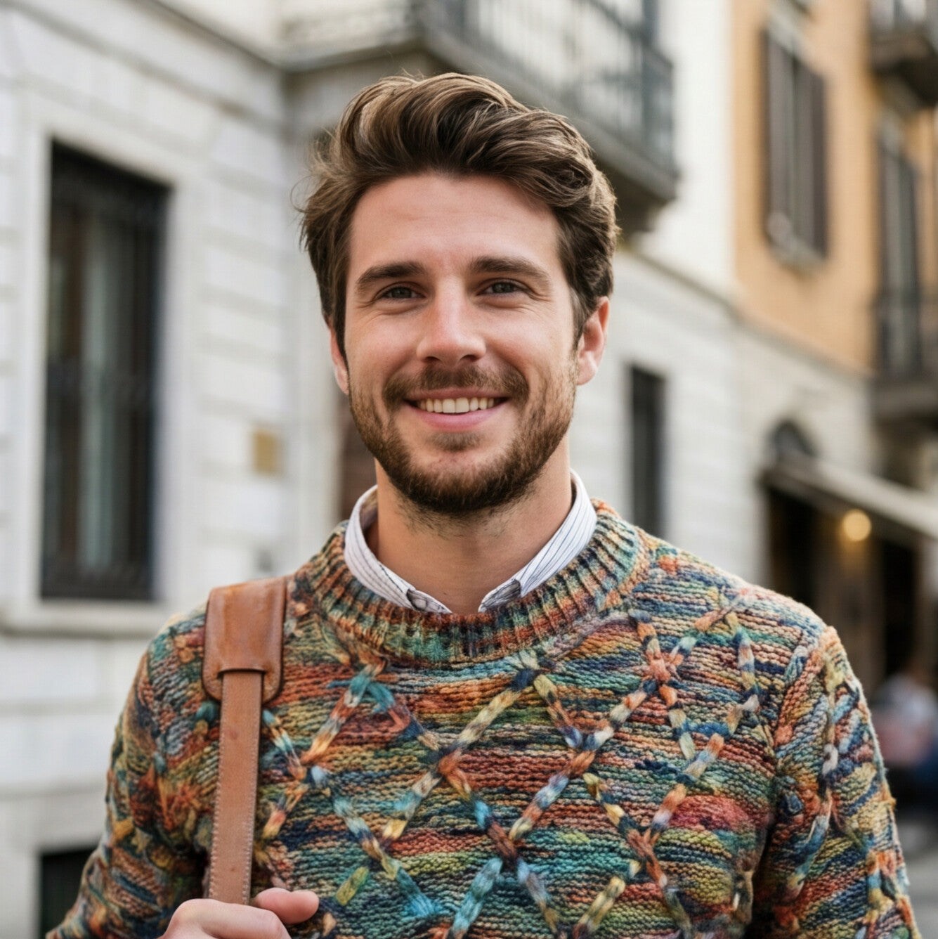Textured Men's Cotton Crewneck Sweater for Autumn and Winter