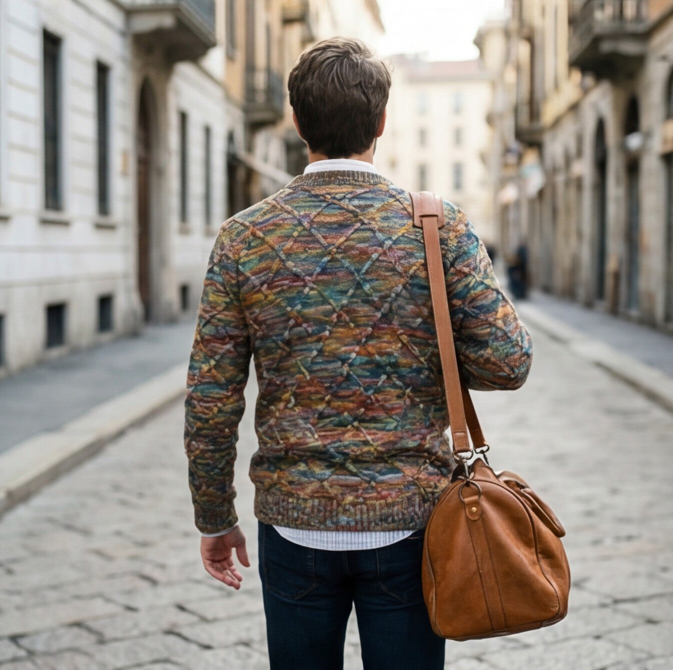Textured Men's Cotton Crewneck Sweater for Autumn and Winter