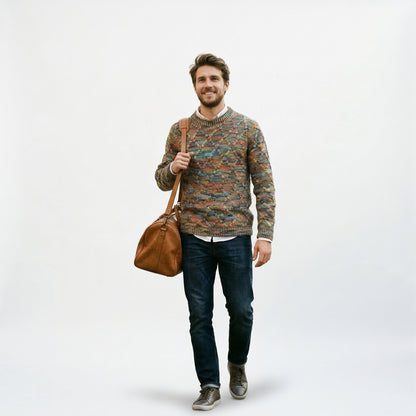Textured Men's Cotton Crewneck Sweater for Autumn and Winter