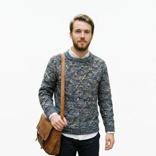 Textured Men's Cotton Crewneck Sweater for Autumn and Winter