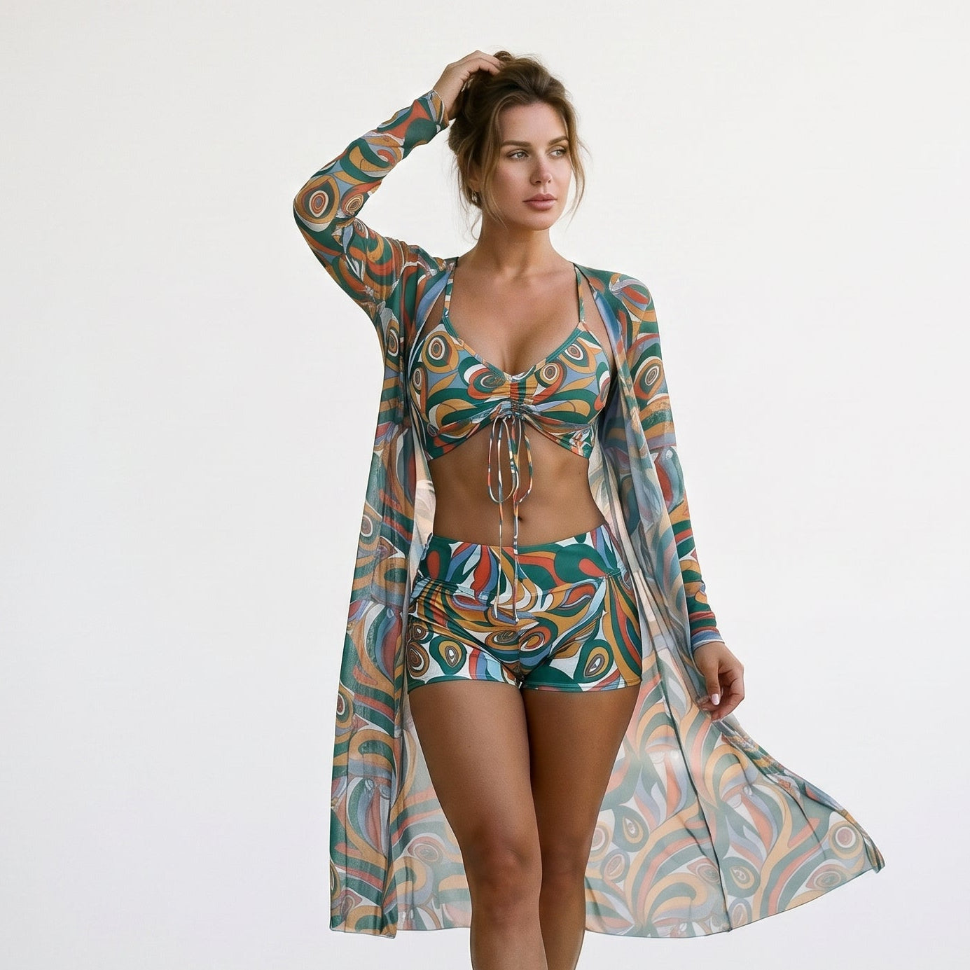 Thea - Stylish High Waist Bikini Set with Kimono DONE 05-21-2026
