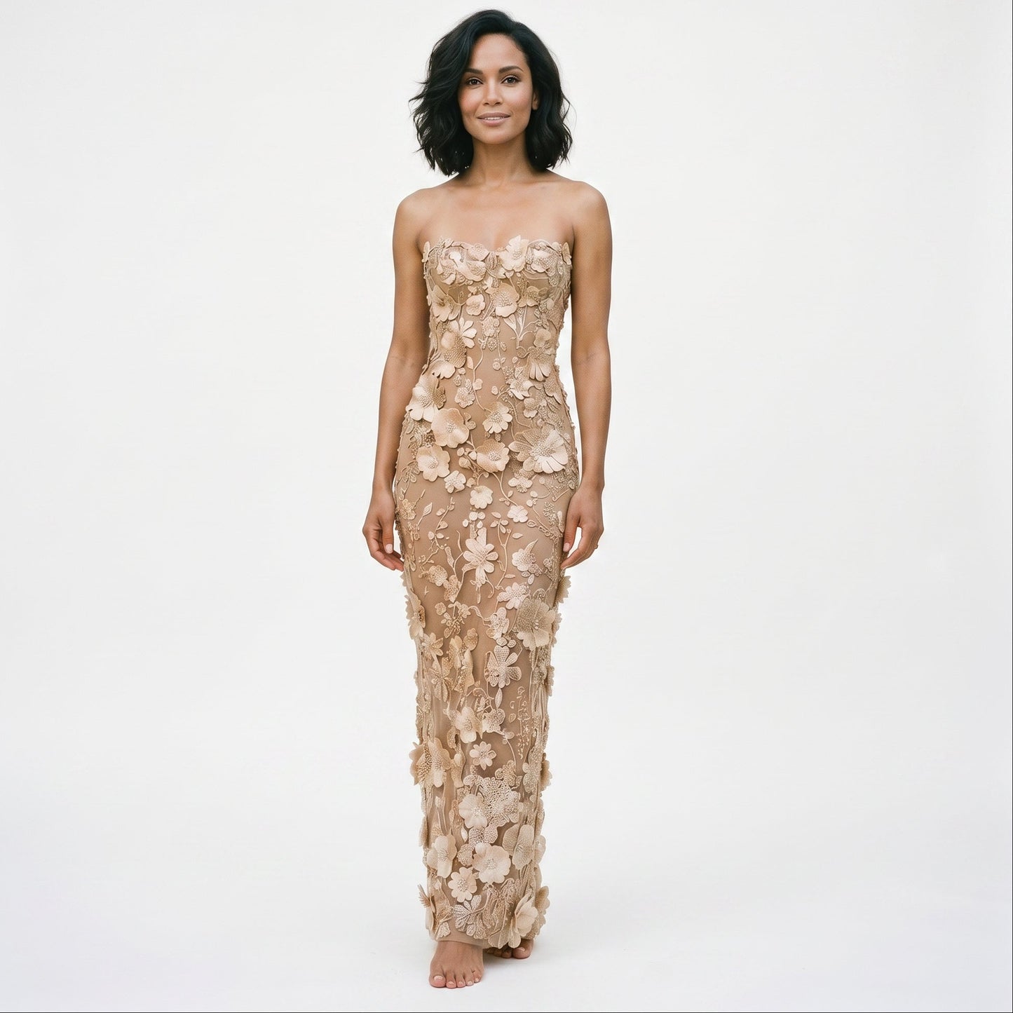 Tracy - Elegant Strapless Summer Dress with 3D Flowers