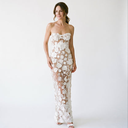 Tracy - Elegant Strapless Summer Dress with 3D Flowers