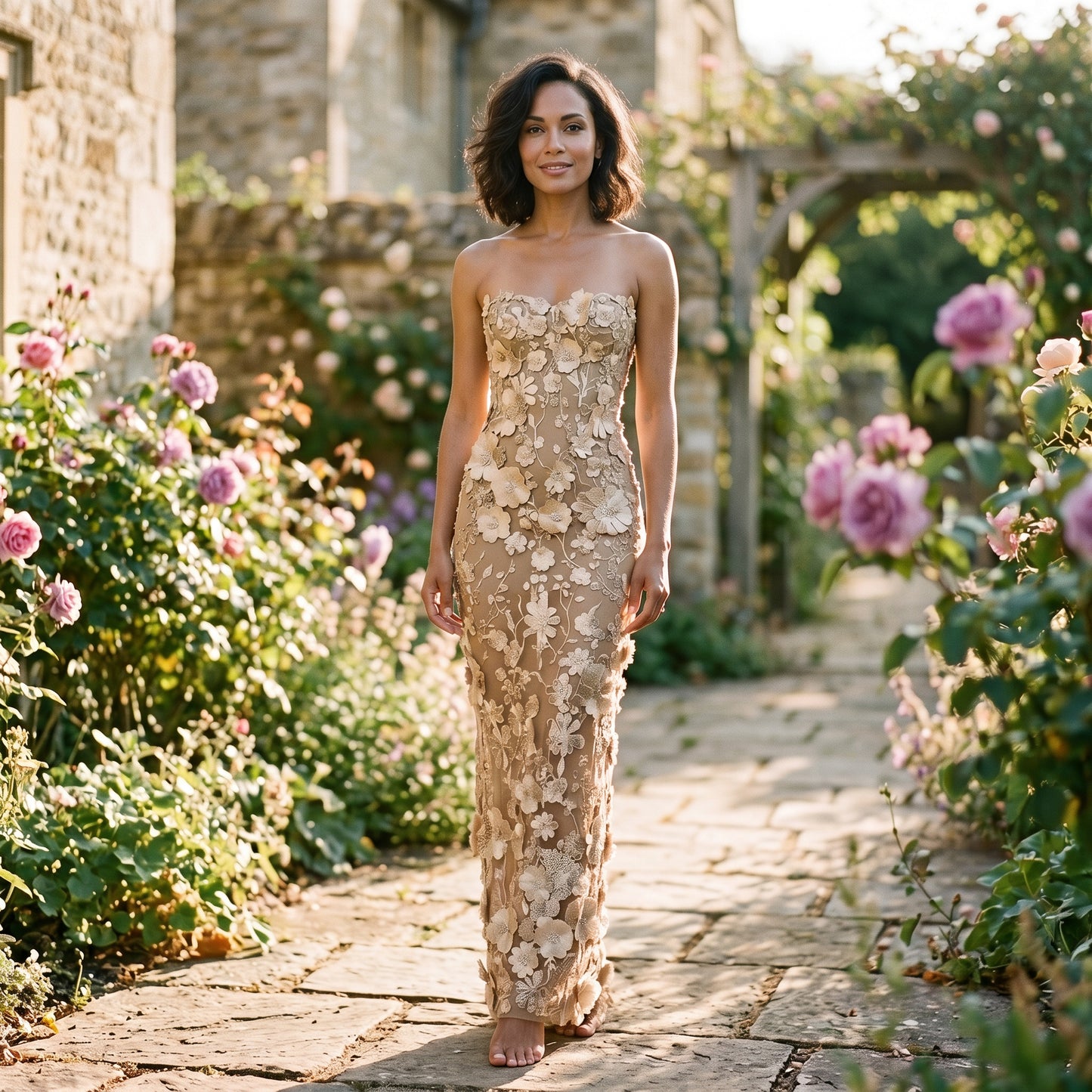 Tracy - Elegant Strapless Summer Dress with 3D Flowers