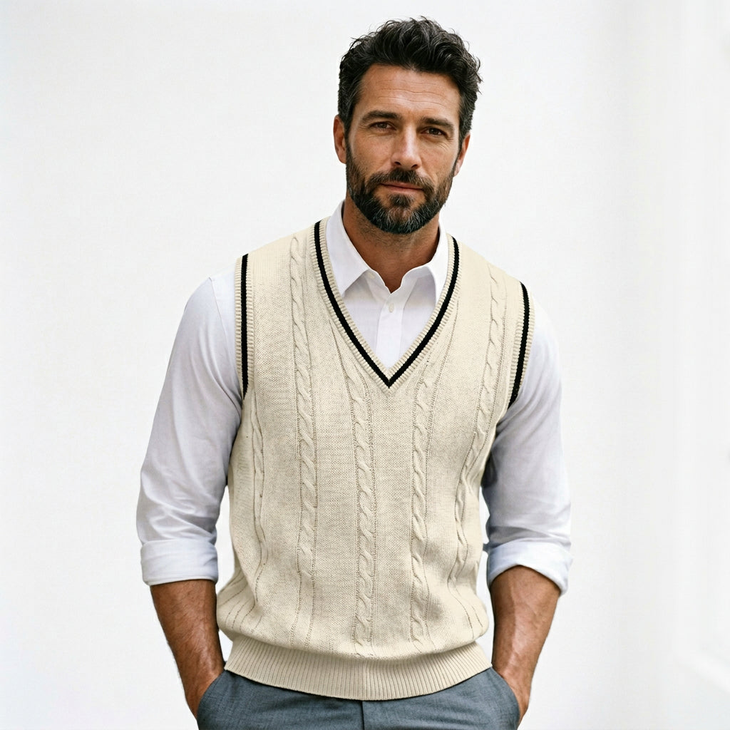 V Neck Sleeveless Sweater Vest for Men