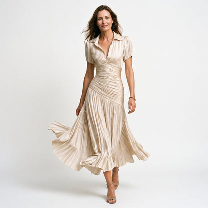 Valentina - Elegant Wedding Guest Midi Dress with Stripes DONE 05-12-2026