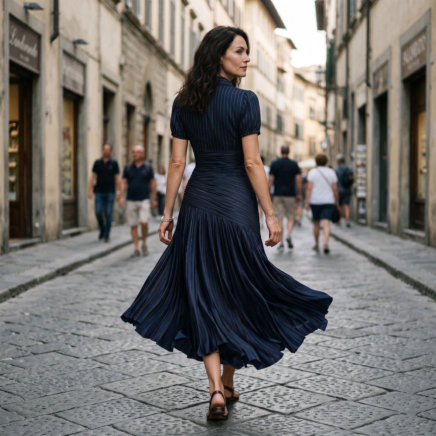 Valentina - Elegant Wedding Guest Midi Dress with Stripes DONE 05-12-2026