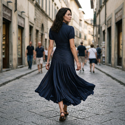Valentina - Elegant Wedding Guest Midi Dress with Stripes DONE 05-12-2026