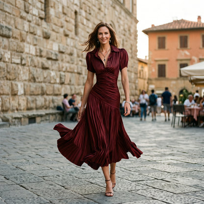 Valentina - Elegant Wedding Guest Midi Dress with Stripes DONE 05-12-2026
