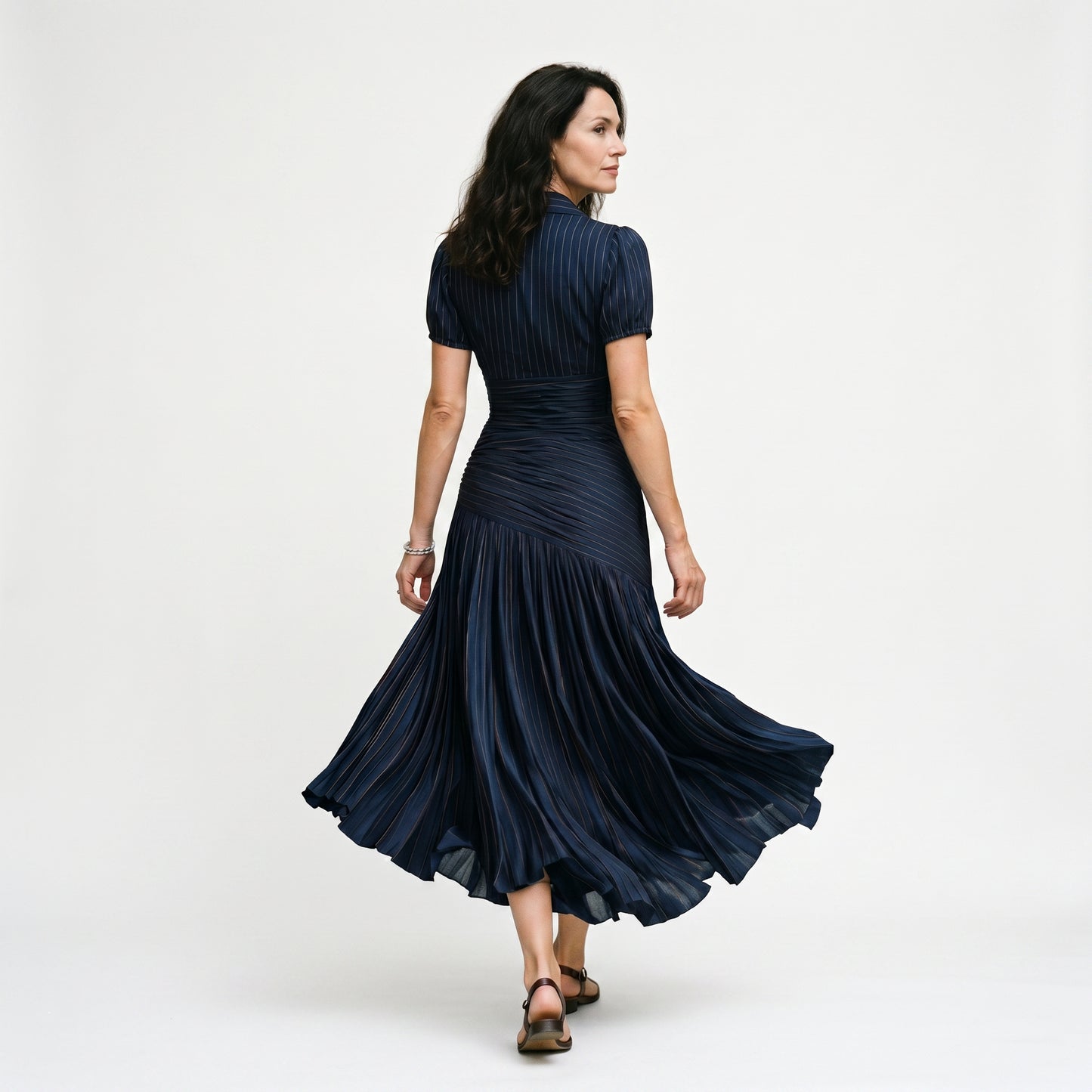 Valentina - Elegant Wedding Guest Midi Dress with Stripes DONE 05-12-2026