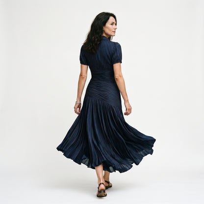 Valentina - Elegant Wedding Guest Midi Dress with Stripes DONE 05-12-2026