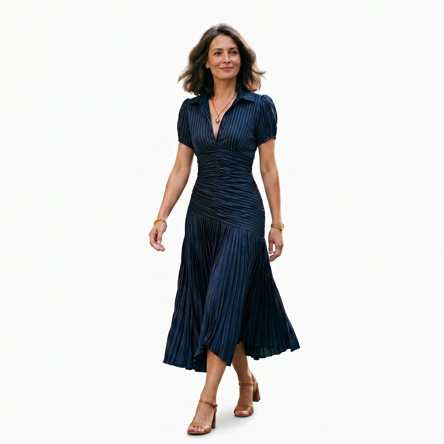 Valentina - Elegant Wedding Guest Midi Dress with Stripes DONE 05-12-2026