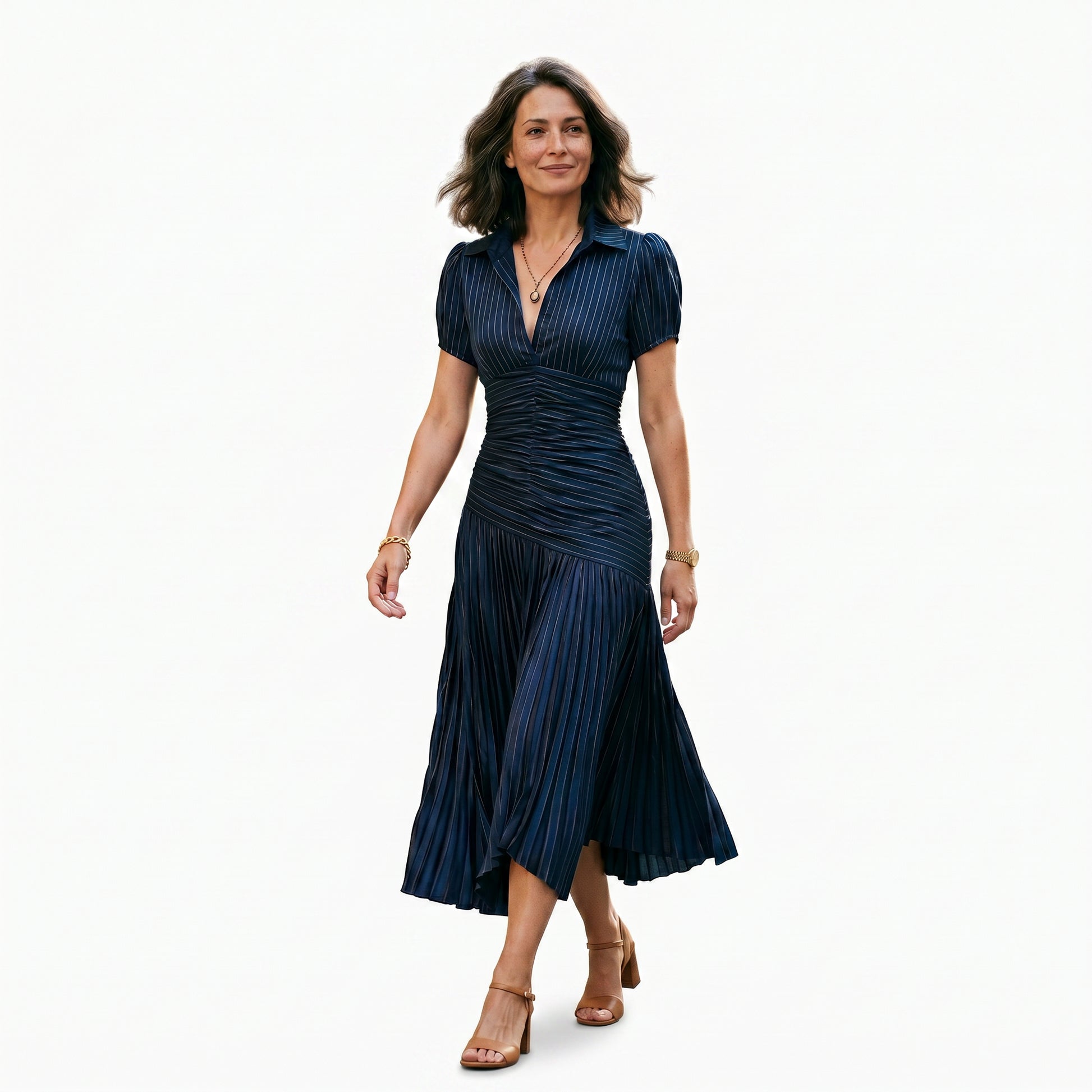 Valentina - Elegant Wedding Guest Midi Dress with Stripes DONE 05-12-2026