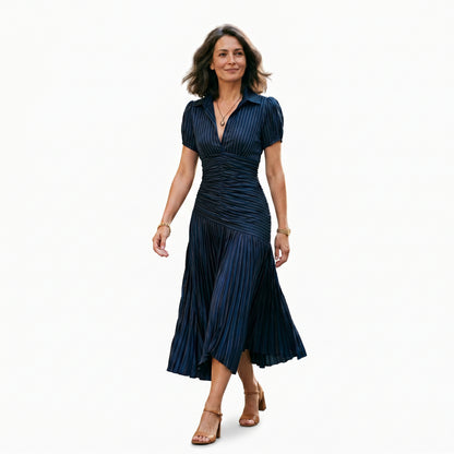 Valentina - Elegant Wedding Guest Midi Dress with Stripes DONE 05-12-2026