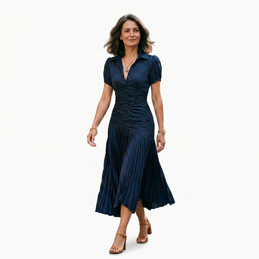 Valentina - Elegant Wedding Guest Midi Dress with Stripes DONE 05-12-2026