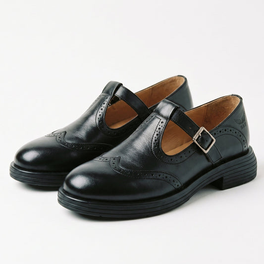 Vintage Black Flats for Women with Buckle Strap