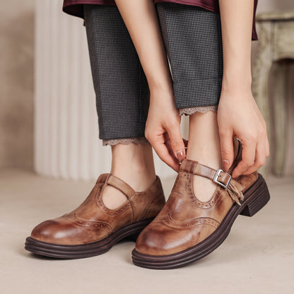 Vintage Black Flats for Women with Buckle Strap