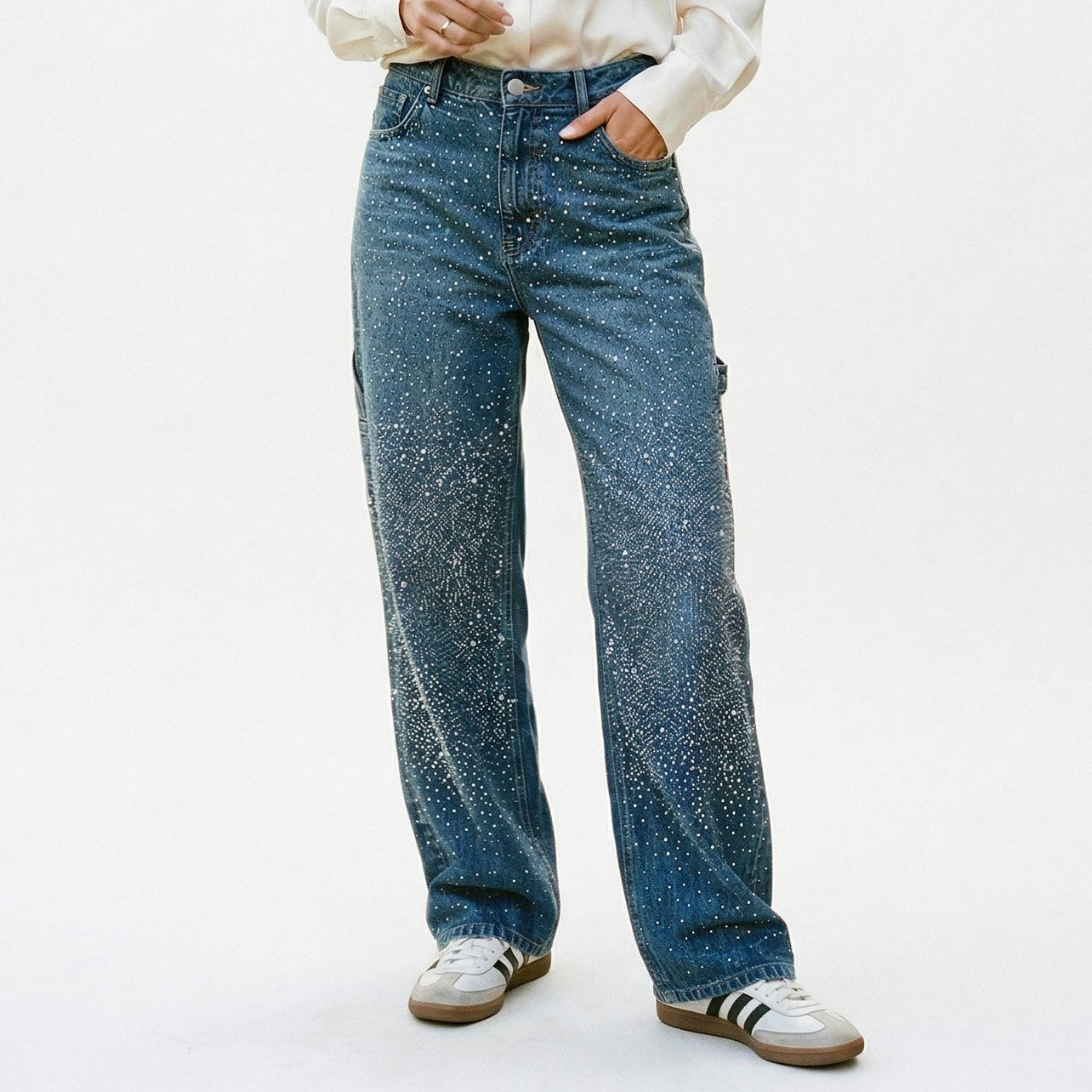 Vintage Rhinestone Wide Leg Jeans