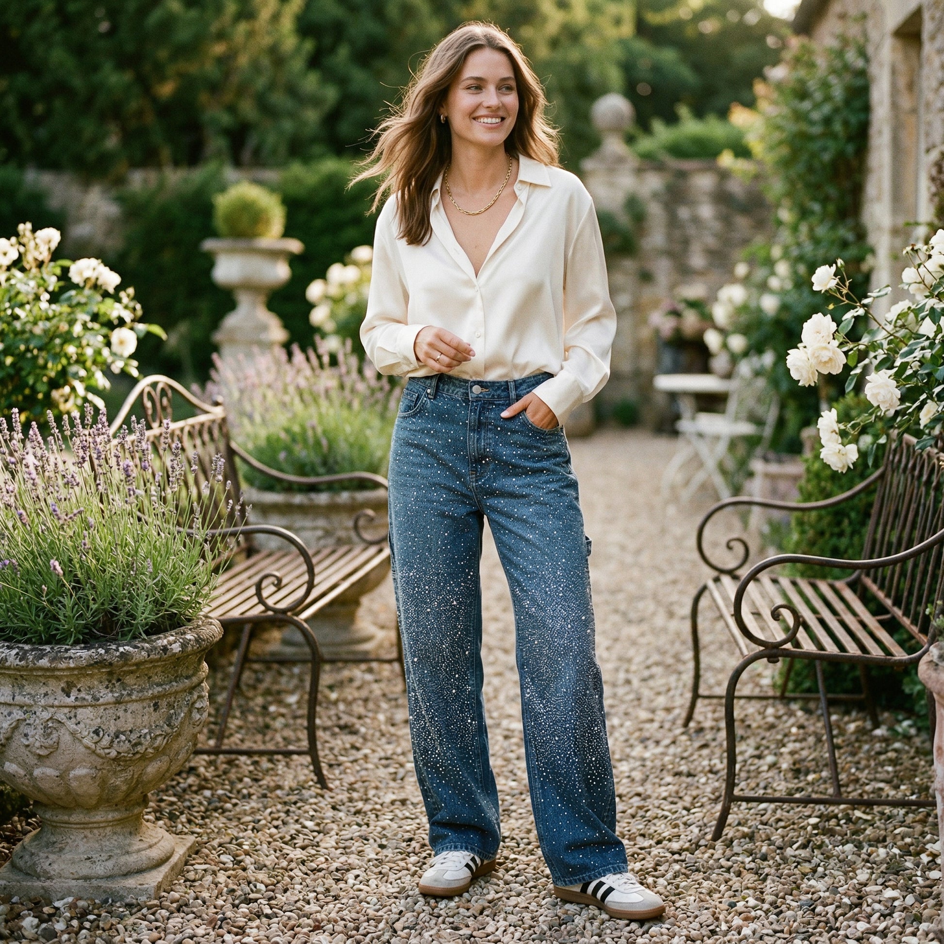 Vintage Rhinestone Wide Leg Jeans