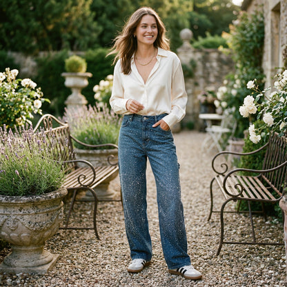 Vintage Rhinestone Wide Leg Jeans