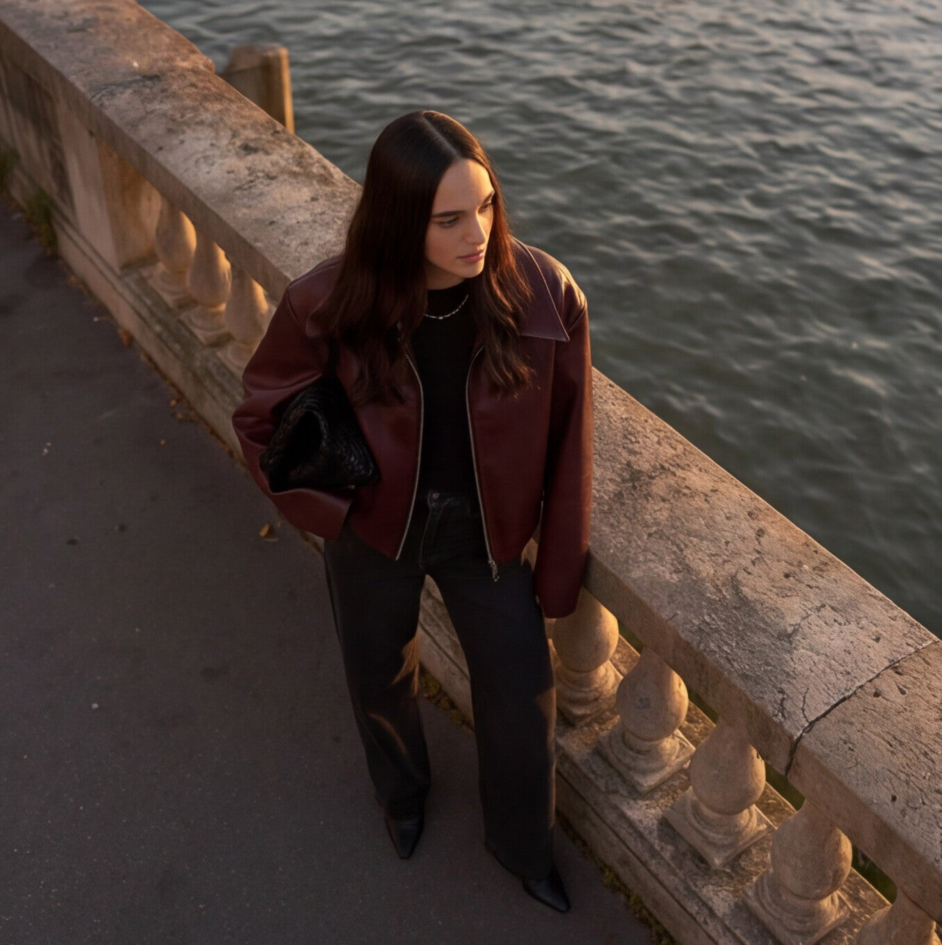 Women's Faux Leather Jacket with Zipper & Tailored Fit