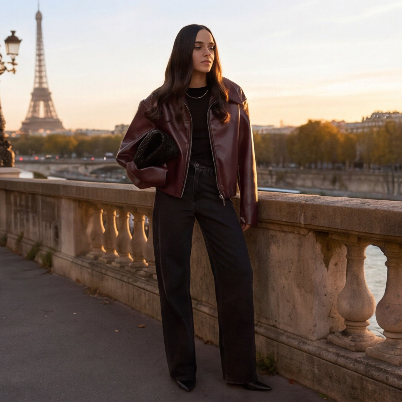 Women's Faux Leather Jacket with Zipper & Tailored Fit
