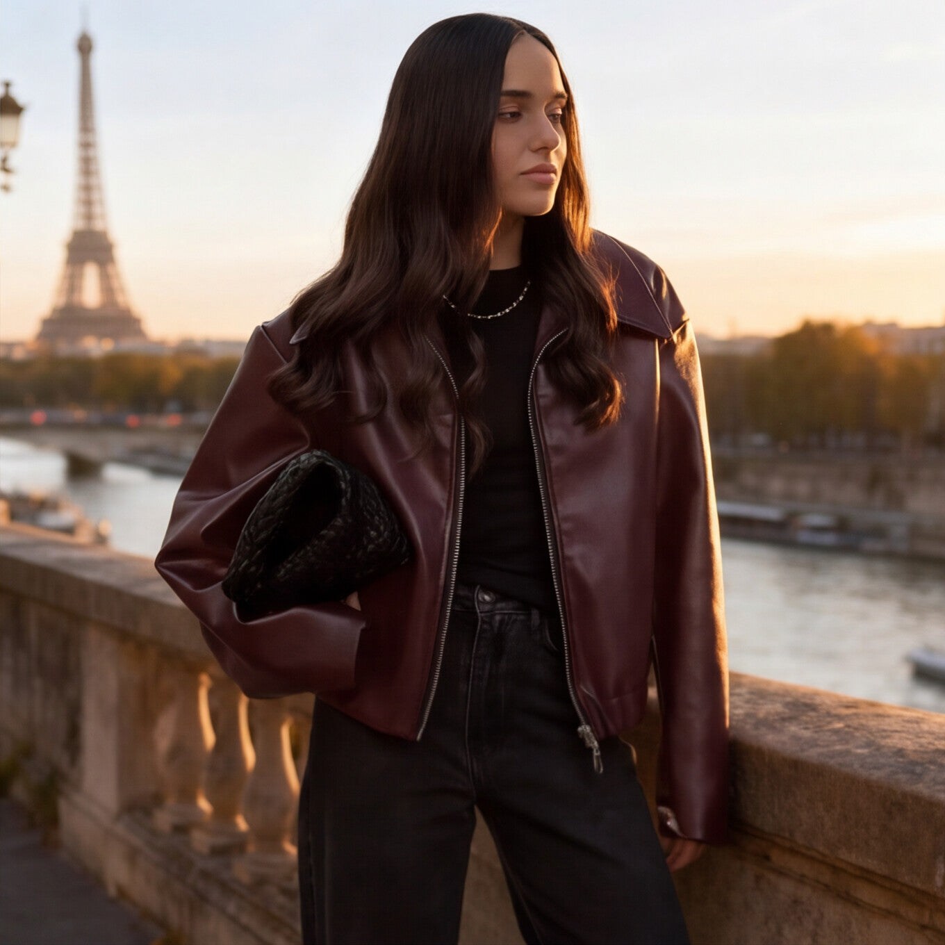 Women's Faux Leather Jacket with Zipper & Tailored Fit