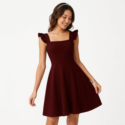 Women's Fit & Flare Mini Dress with Ruffle Straps OLENOVA Women's Fit & Flare Mini Dress with Ruffle Straps OLENOVA