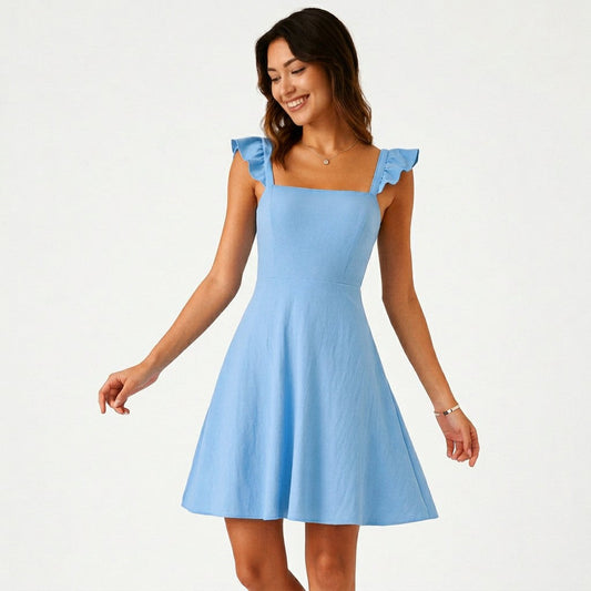 Women's Fit & Flare Mini Dress with Ruffle Straps
