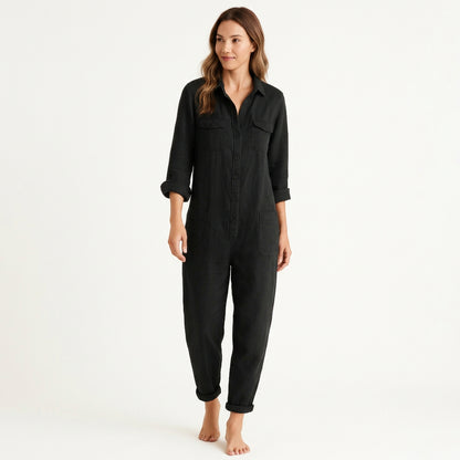 Women's Jumpsuit with Button Front & Adjustable Sleeves