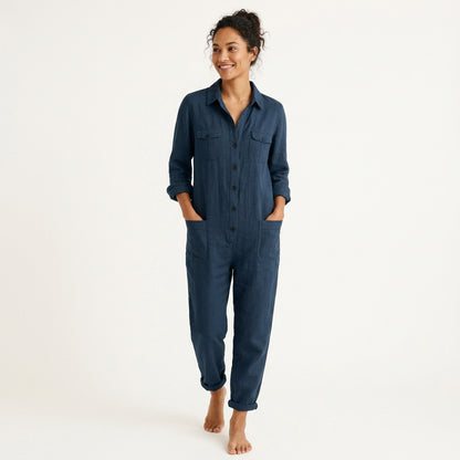 Women's Jumpsuit with Button Front & Adjustable Sleeves