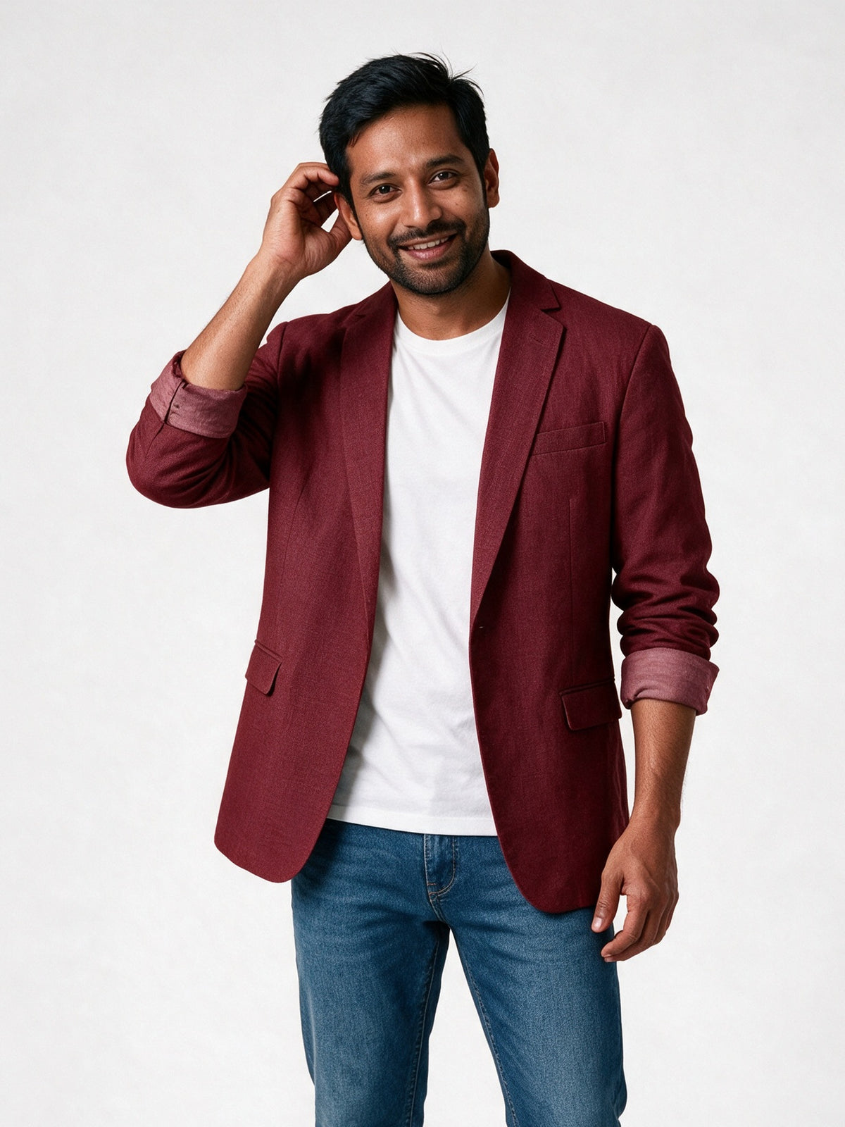 Adrian - Men's Unstructured Casual Blazer - Burgundy