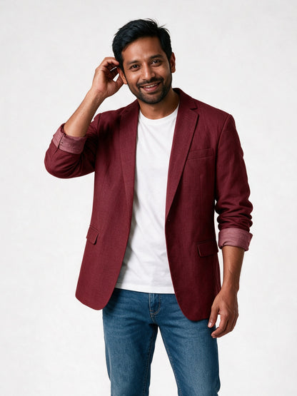 Adrian - Men's Unstructured Casual Blazer - Burgundy