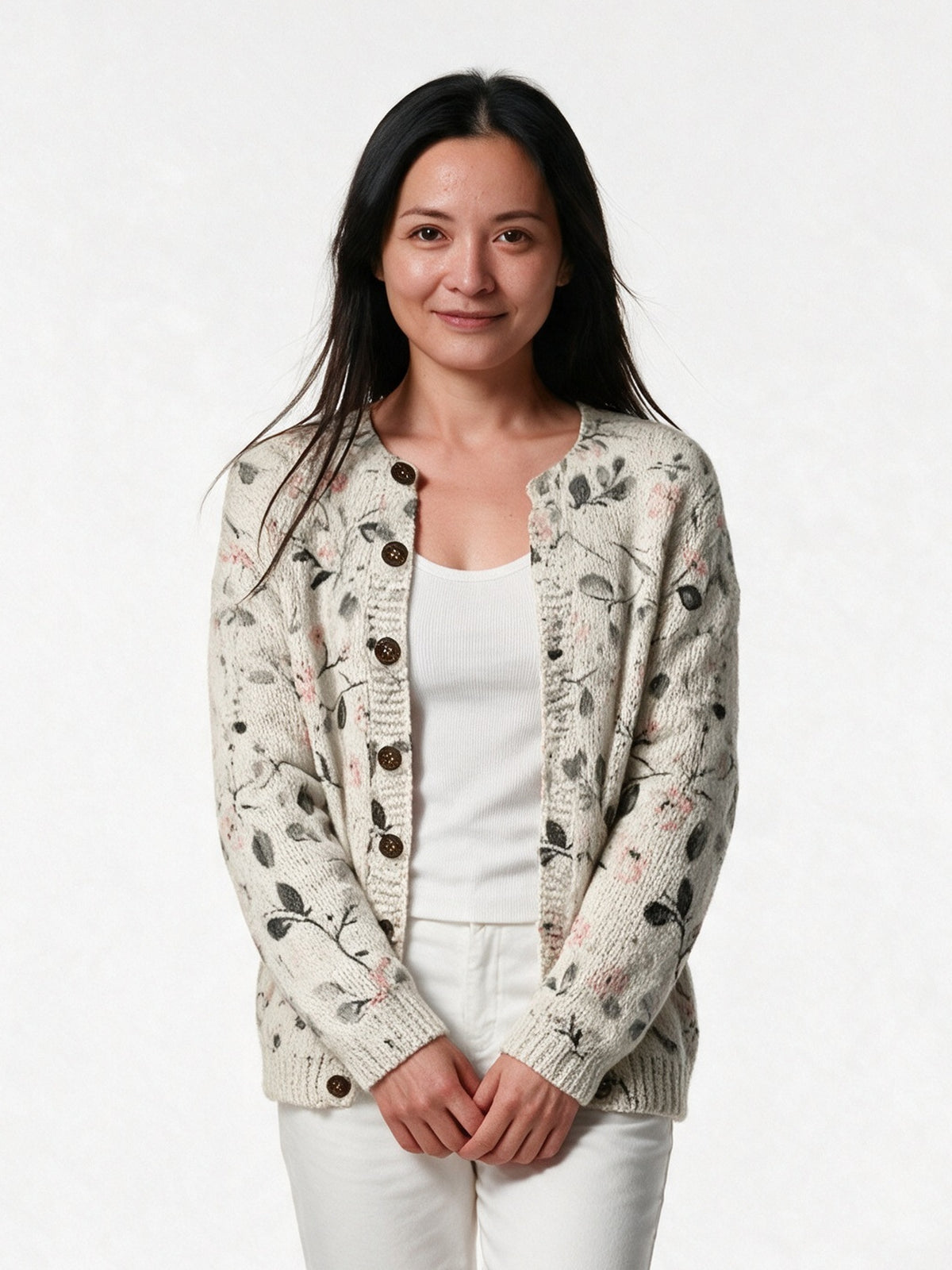 Albertine - Women's Floral Print Button Front Cardigan - view 1