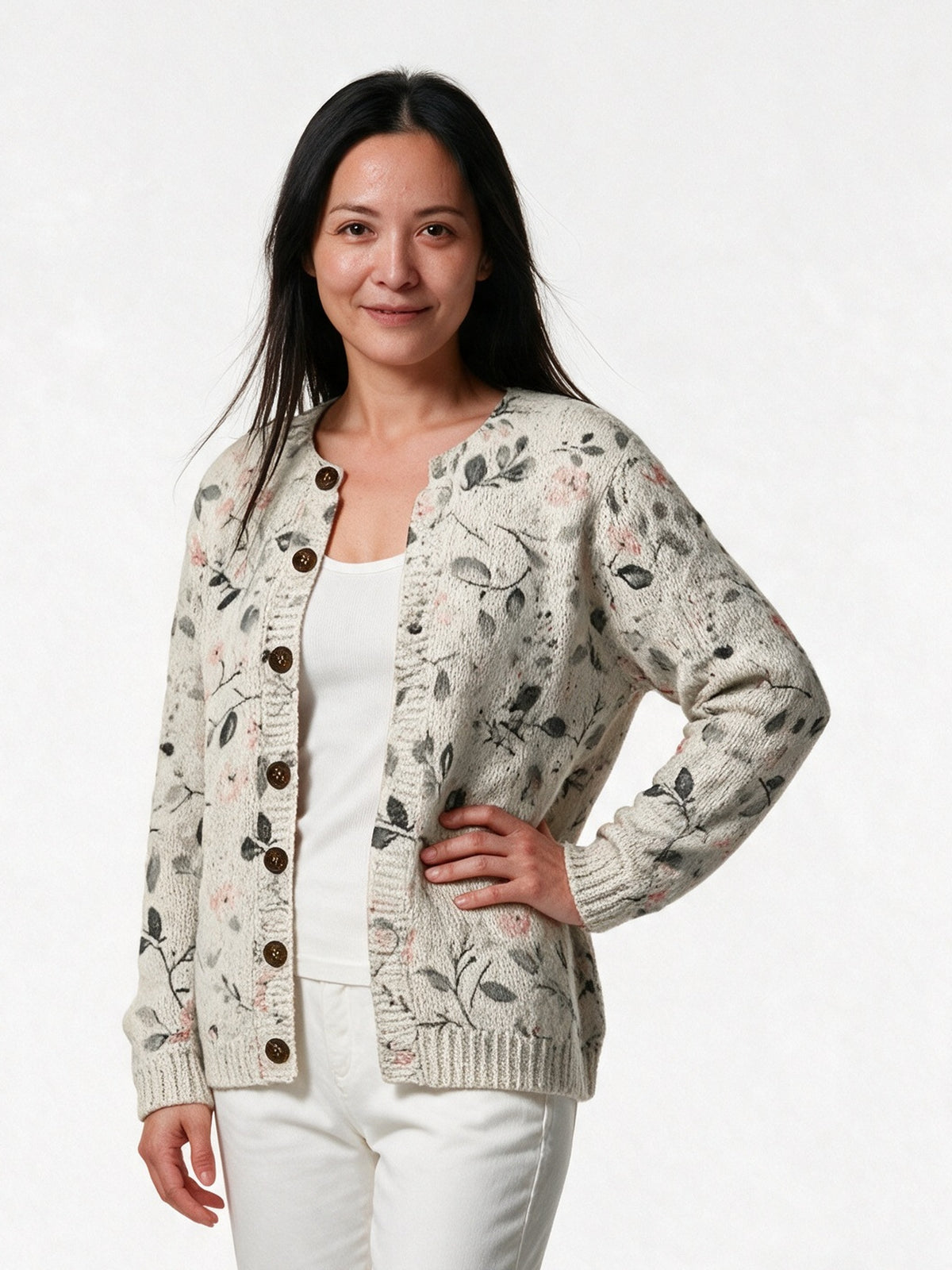 Albertine - Women's Floral Print Button Front Cardigan - view 2